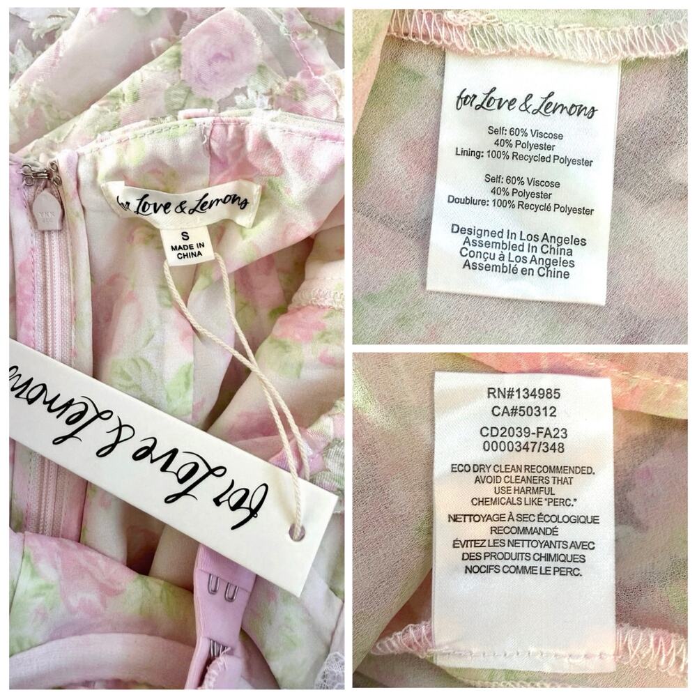 For Love & Lemons Tatiana Small Mini Dress Pink Floral NWT - Picture 14 of 16